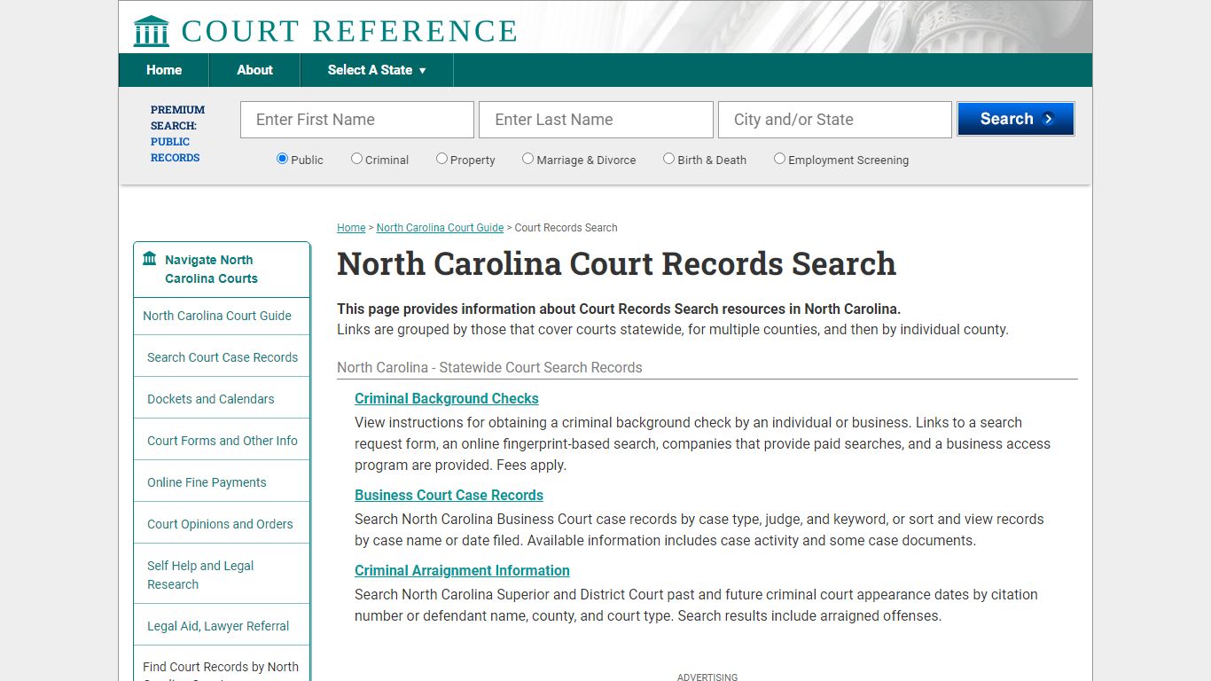 North Carolina Court Records Search | CourtReference.com